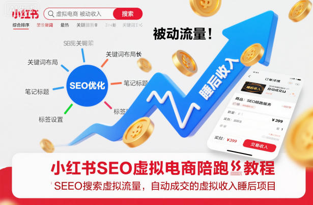 小红书SEO虚拟电商陪跑教程，实现seo搜索被动流量，自动成交的被动收入睡后项目-瀚宇网创