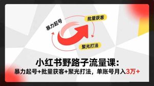小红书野路子流量课：暴力起号+批量获客+聚光打法，单账号月入3万+-瀚宇网创
