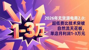 2026年无货源电商2.0:超低费比技术突破自然流天花板,单店月利润1-3万元-瀚宇网创