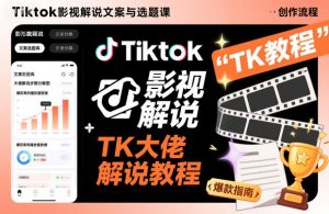 Tiktok影视解说文案与选题课，TK大佬影视解说教程-瀚宇网创