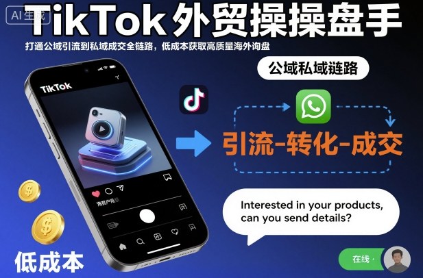 TikTok外贸操盘手,打通公域引流到私域成交全链路,低成本获取高质量海外询盘-瀚宇网创