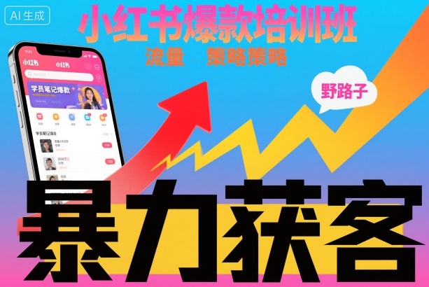 小红书爆款培训班，小红书获客野路子流量打法，暴力持续获客-瀚宇网创