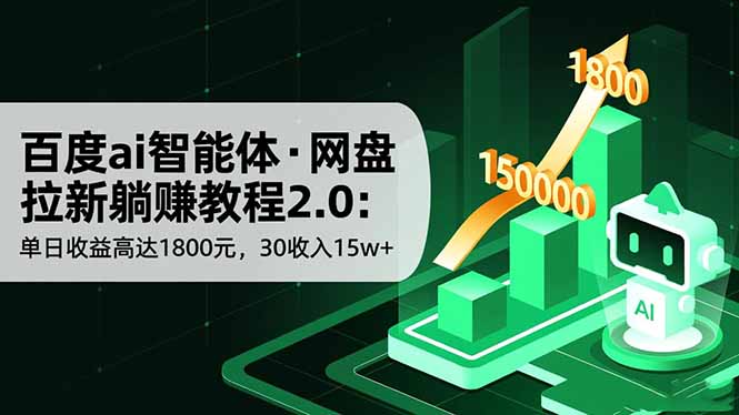 百度ai智能体·网盘拉新躺赚教程2.0：单日收益高达1800元，30收入15w+-瀚宇网创
