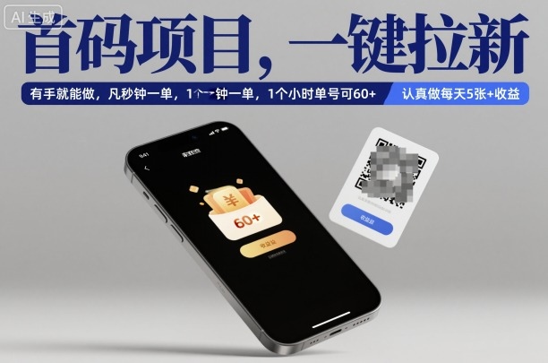 首码项目，一键拉新，有手就能做，几秒钟一单，1个小时单号可60+，认真做每天5张+收益【揭秘】-瀚宇网创