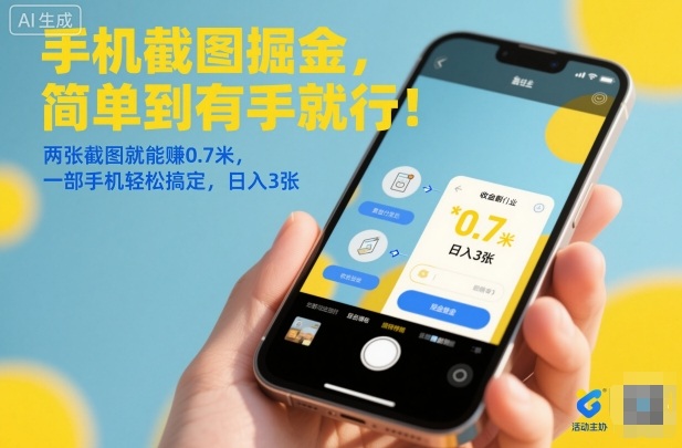 手机截图掘金,简单到有手就行!两张截图就能賺0.7米,一部手机轻松搞定,日入3张【揭秘】-瀚宇网创