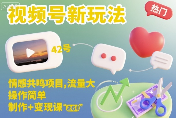 视频号新玩法，情感共鸣项目，流量大，操作简单，制作+变现课-瀚宇网创