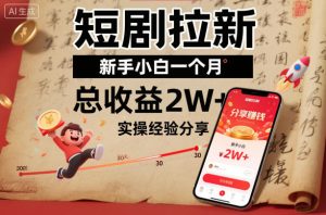 短剧拉新新手小白一个月总收益2W+实操经验分享-瀚宇网创