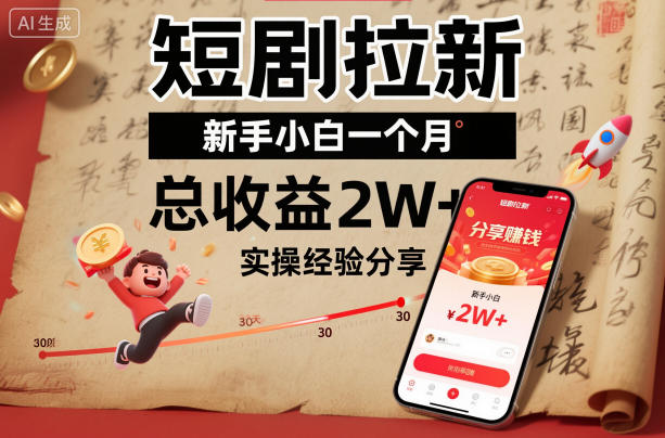 短剧拉新新手小白一个月总收益2W+实操经验分享-瀚宇网创