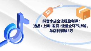 抖音小店全流程盈利课:选品+上架+发货+流量全环节拆解,单店利润破3万-瀚宇网创