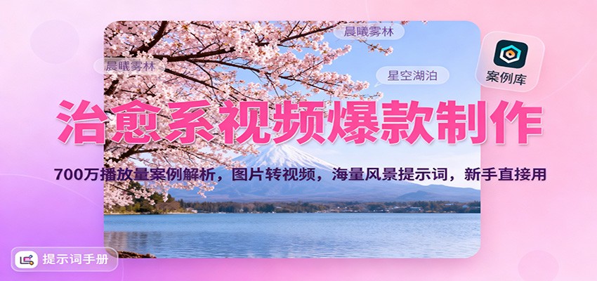 治愈系视频爆款制作,700万播放量案例解析,图片转视频,海量风景提示词,新手直接用-瀚宇网创