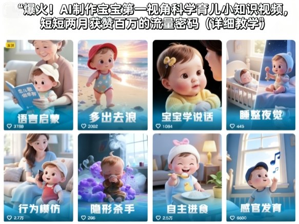 爆火!AI制作宝宝第一视角科学育儿小知识视频,短短两月获赞百万的流量密码(详细教学)-瀚宇网创