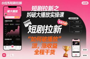 短剧拉新之小红书如何破大播放实操课，如何破播放，涨收益，全程干货-瀚宇网创