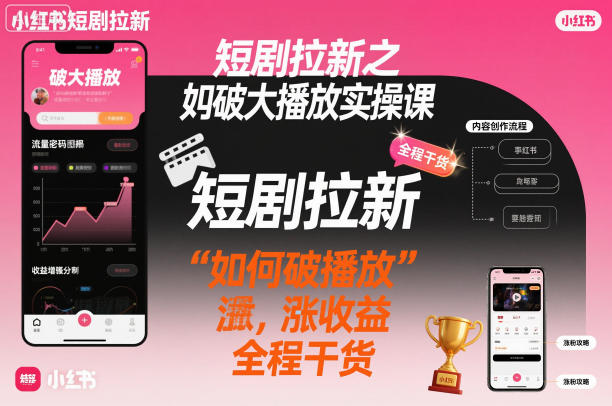 短剧拉新之小红书如何破大播放实操课，如何破播放，涨收益，全程干货-瀚宇网创