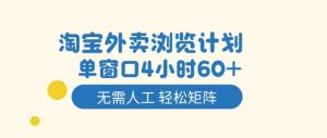 淘宝外卖浏览计划，到窗口4小时60+无需人工，轻松矩阵开干【揭秘】-瀚宇网创