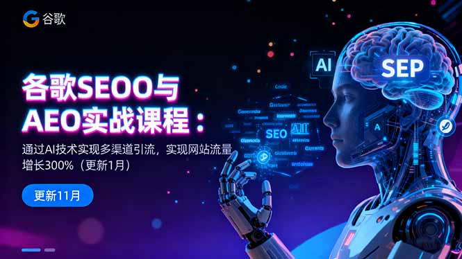 谷歌SEO与AEO实战课程：通过AI技术实现多渠道引流，实现网站流量增长300%-瀚宇网创