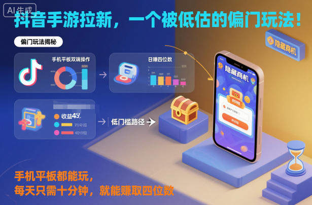 抖音手游拉新,一个被低估的偏门玩法!手机平板都能玩,每天只需十分钟,就能賺取四位数【揭秘】-瀚宇网创