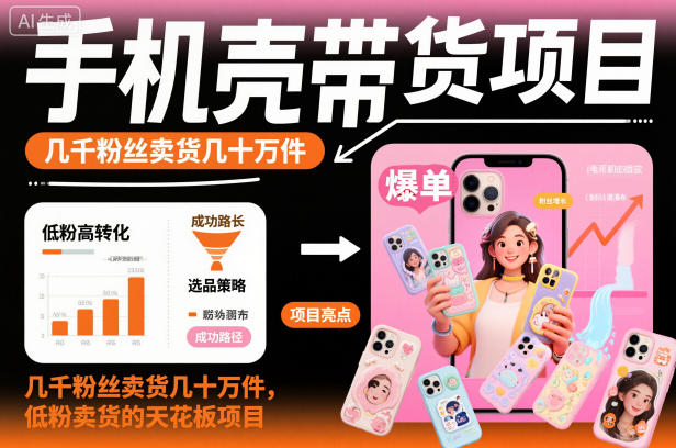 手机壳带货项目，几千粉丝卖货几十万件，短视频低粉卖货的天花板项目-瀚宇网创