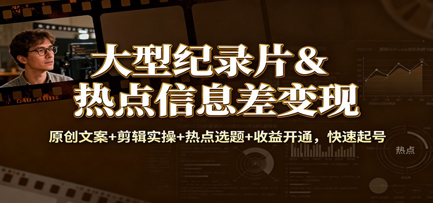 图片[1]-大型纪录片&热点信息差变现：原创文案+剪辑实操+热点选题+收益开通，快速起号-瀚宇网创