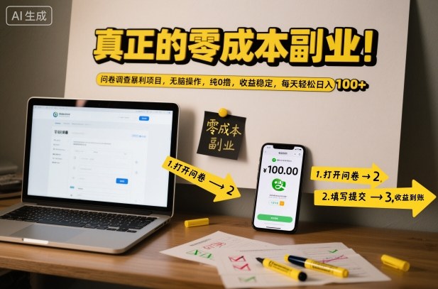 真正的零成本副业!问卷调查暴利项目,无脑操作,纯0撸,收益稳定,每天轻松日入100+【揭秘】-瀚宇网创