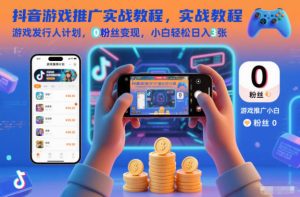 抖音游戏推广实战教程，游戏发行人计划，0粉丝变现，小白轻松日入3张-瀚宇网创