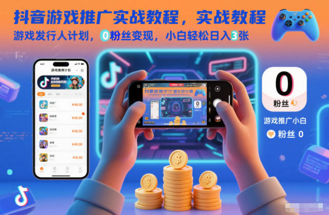 抖音游戏推广实战教程,游戏发行人计划,0粉丝变现,小白轻松日入3张-瀚宇网创