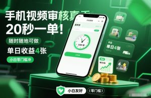 手机视频审核真香！20秒一单，随时随地可做，单日收益4张，小白零门槛冲【揭秘】-瀚宇网创