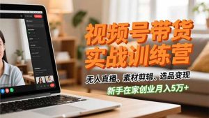 视频号带货实战训练营，无人直播、素材剪辑、选品变现，新手在家创业月入5万+-瀚宇网创