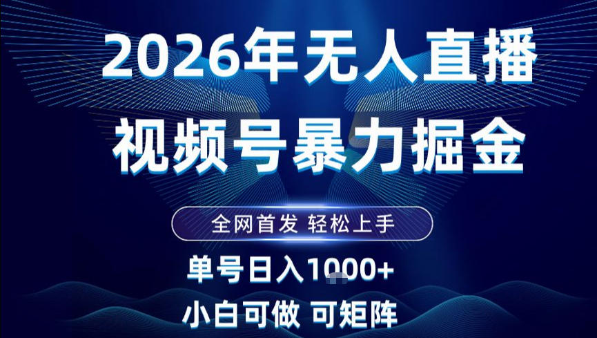 2026最新视频号无人直播掘金，全网首发，小白可以玩，长期稳定日入1k+【揭秘】-瀚宇网创