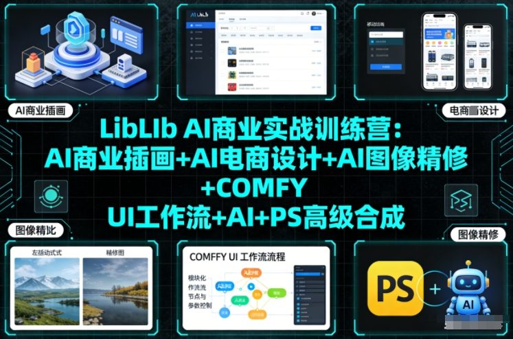 LibLIb AI商业实战训练营：AI商业插画+AI电商设计+AI图像精修+COMFY UI工作流+AI+PS高级合成-瀚宇网创