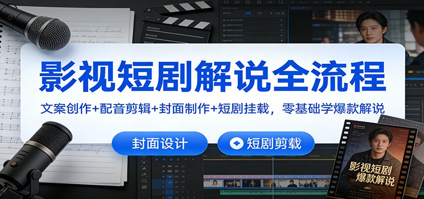 影视短剧解说全流程：文案创作+配音剪辑+封面制作+短剧挂载，零基础学爆款解说-瀚宇网创