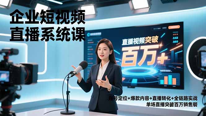 企业短视频直播系统课，账号定位+爆款内容+直播转化+全链路实战，单场直播突破百万销售额-瀚宇网创