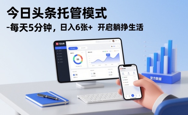 今日头条托管模式，每天5分钟，日入6张+，开启躺挣生活【揭秘】-瀚宇网创