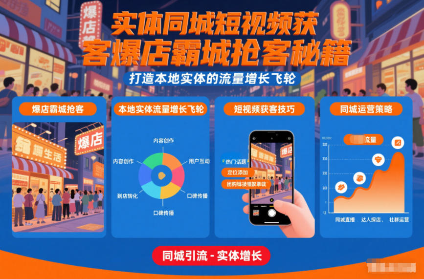 实体同城短视频获客爆店霸城抢客秘籍，打造本地实体的流量增长飞轮-瀚宇网创