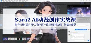 Sora2 AI动漫创作实战课:账号注册/提示词/人物声画一致/短视频变现,轻松出爆款-瀚宇网创