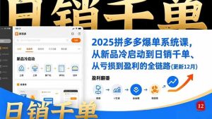 2025拼多多爆单系统课，从新品冷启动到日销千单、从亏损到盈利的全链路(更新12月-瀚宇网创