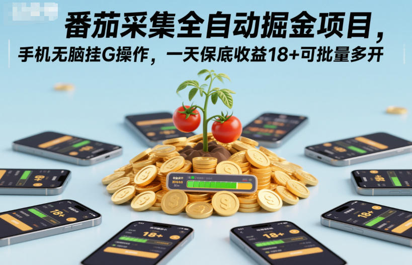 番茄采集全自动掘金项目，手机无脑挂G操作，一天保底收益18+可批量多开【揭秘】-瀚宇网创