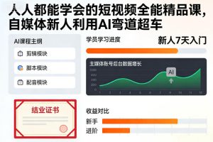 人人都能学会的短视频全能精品课,自媒体新人利用AI弯道超车-瀚宇网创