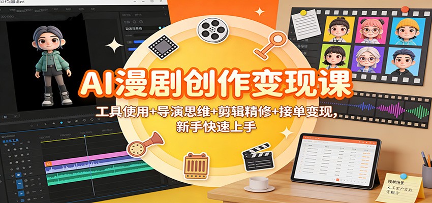 AI漫剧创作变现课:工具使用+导演思维+剪辑精修+接单变现,新手快速上手-瀚宇网创