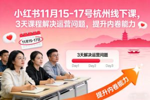 小红书11月15-17号杭州线下课,3天课程解决运营问题,提升内卷能力【音频+PPT图片】-瀚宇网创