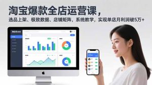 淘宝爆款全店运营课2.0，选品上架、极致数据、店铺矩阵，系统教学，实现单店月利润破5万+-瀚宇网创