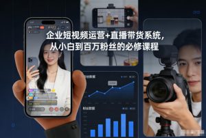 企业短视频运营+直播带货系统,从小白到百万粉丝的必修课程-瀚宇网创