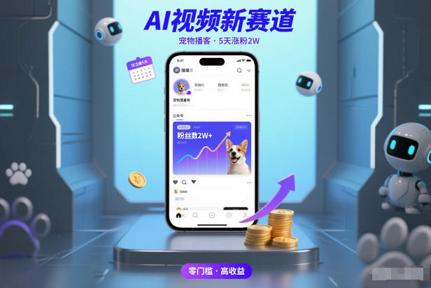 AI视频新赛道，宠物播客仅注册5天涨粉2W，收益非常可观-瀚宇网创