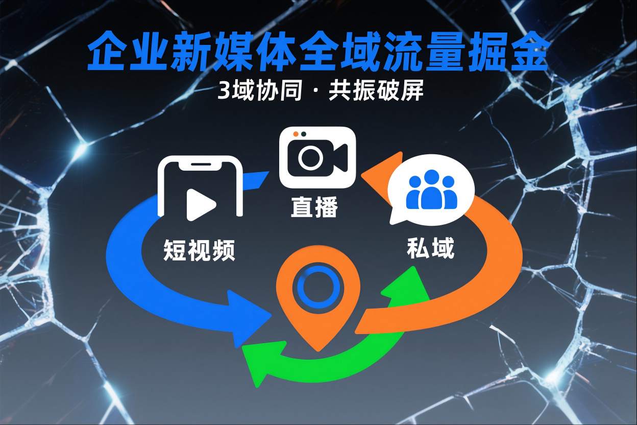 短视频全域商业模式，企业新媒体全域流量掘金，3域协同，共振破屏，短视频-直播-私域-地域-瀚宇网创