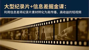 大型纪录片+信息差掘金课：利用信息差将纪录片素材转化为高传播、高收益的短视频-瀚宇网创