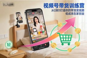 视频号带货训练营，从0到1打造你的带货变现路，低成本在家创业-瀚宇网创