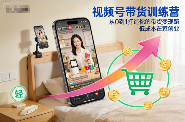视频号带货训练营,从0到1打造你的带货变现路,低成本在家创业-瀚宇网创