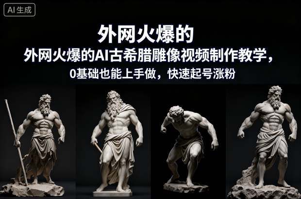 外网火爆的AI古希腊雕像视频制作教学，0基础也能上手做，快速起号涨粉-瀚宇网创