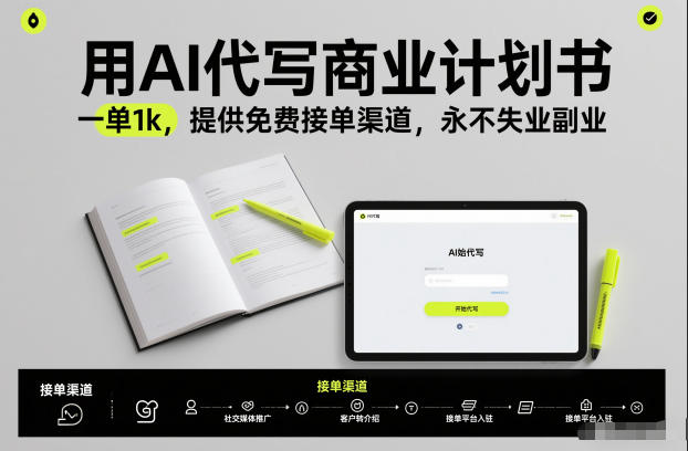 用AI代写商业计划书，一单1k，提供免费接单渠道，永不失业副业-瀚宇网创