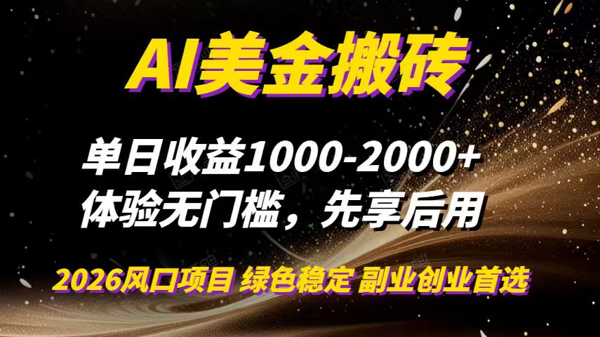 AI美金搬砖，单日收益1000-2000+，2025风口项目，可以副业，可以全职，可以工作室放大-瀚宇网创