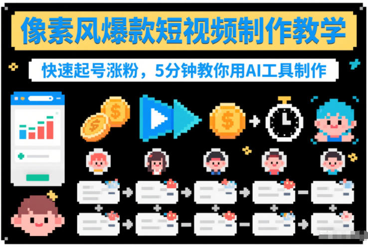 像素风爆款短视频制作教学,快速起号涨粉,5分钟教你用AI工具制作-瀚宇网创